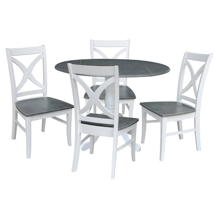 International Concepts Round 42 in. Dual Drop Leaf Dining Table with 4 X-back Chairs - 5 Piece Dining Set, 42 in W, Wood K05-42DP-C14-4